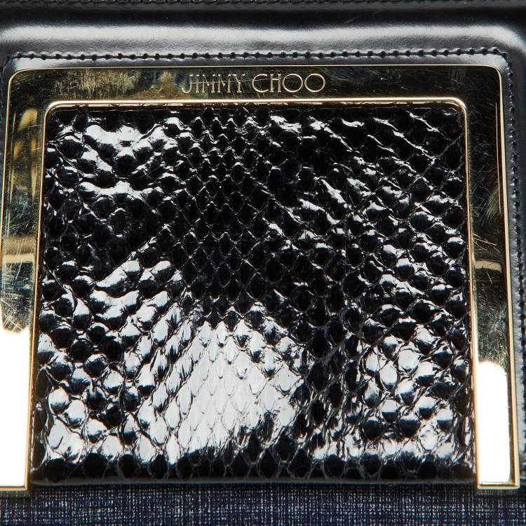 Pre Owned Jimmy Choo Blue/Black Denim and Snakeskin Ava Crossbody Bag