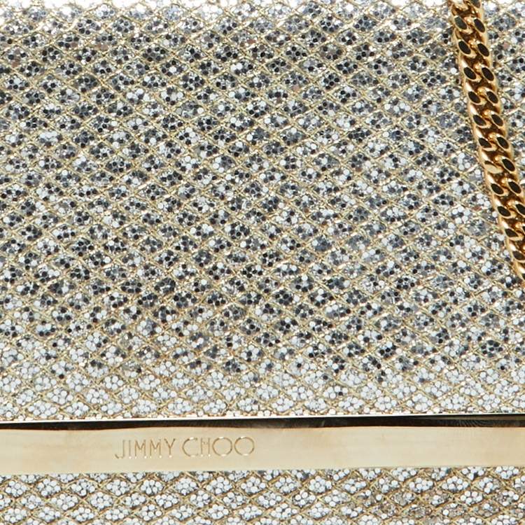 Pre Owned Jimmy Choo Gold Lurex Fabric Milla Chain Clutch