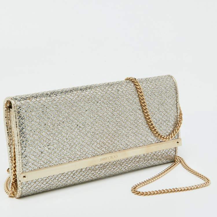 Pre Owned Jimmy Choo Gold Lurex Fabric Milla Chain Clutch