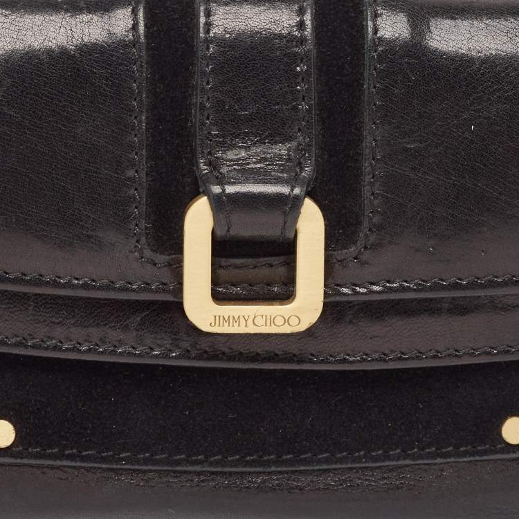 Pre Owned Jimmy Choo Black Leather and Suede Double Flap Compact Wallet