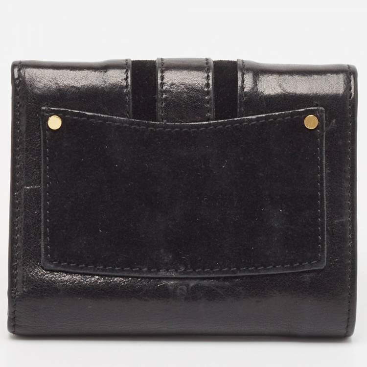 Pre Owned Jimmy Choo Black Leather and Suede Double Flap Compact Wallet