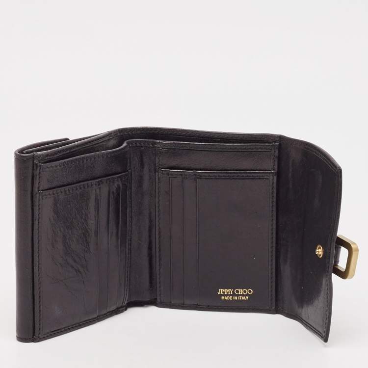 Pre Owned Jimmy Choo Black Leather and Suede Double Flap Compact Wallet
