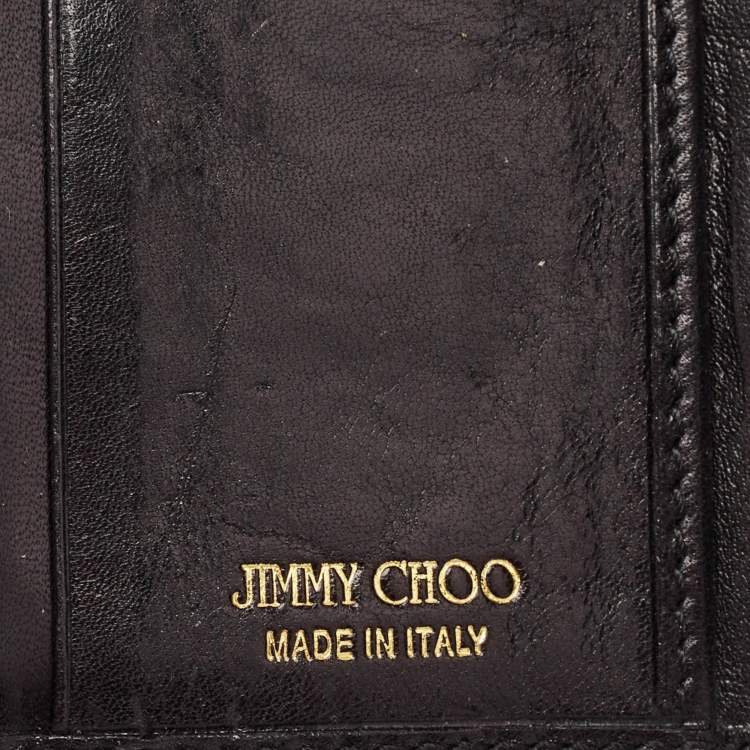 Pre Owned Jimmy Choo Black Leather and Suede Double Flap Compact Wallet