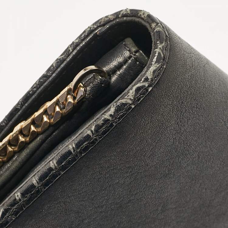 Pre Owned Jimmy Choo Black Leather and Watersnake Leather Trim Zadie Crossbody Bag