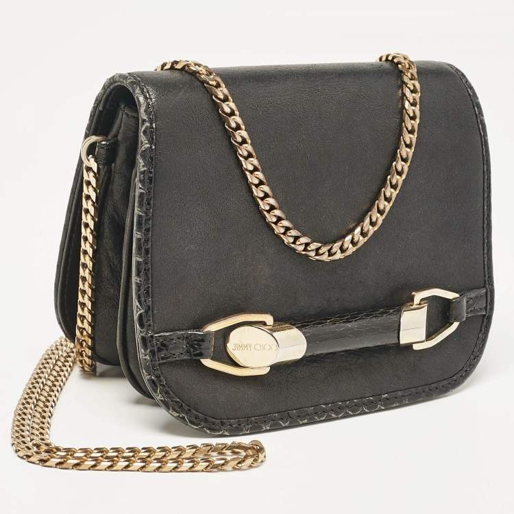 Pre Owned Jimmy Choo Black Leather and Watersnake Leather Trim Zadie Crossbody Bag