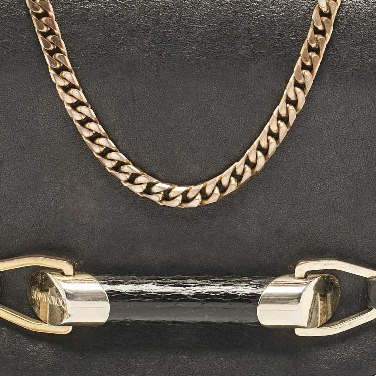 Pre Owned Jimmy Choo Black Leather and Watersnake Leather Trim Zadie Crossbody Bag