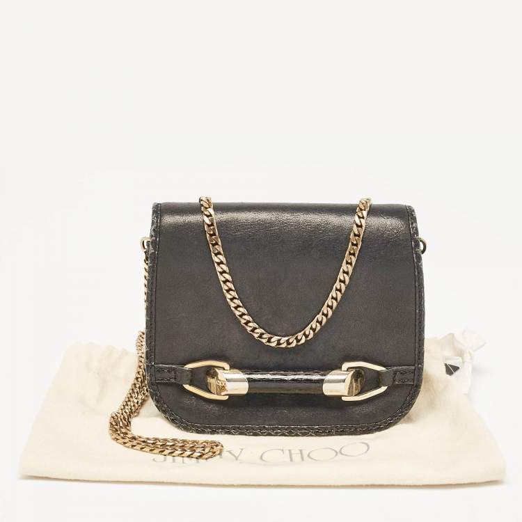 Pre Owned Jimmy Choo Black Leather and Watersnake Leather Trim Zadie Crossbody Bag