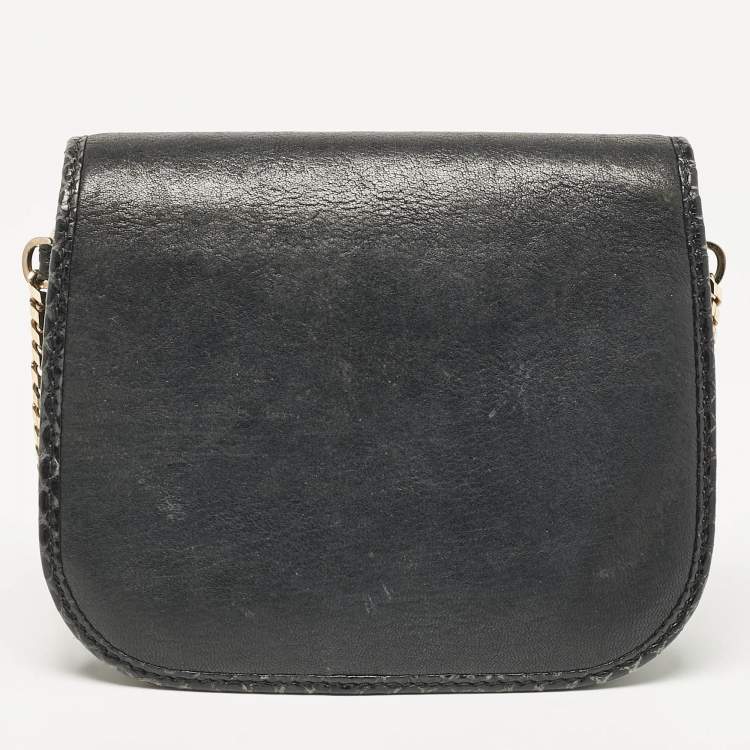 Pre Owned Jimmy Choo Black Leather and Watersnake Leather Trim Zadie Crossbody Bag