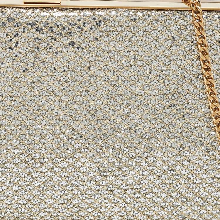 مملوكة مسبقًا Jimmy Choo Silver/Gold Glitter Celeste Chain Clutch