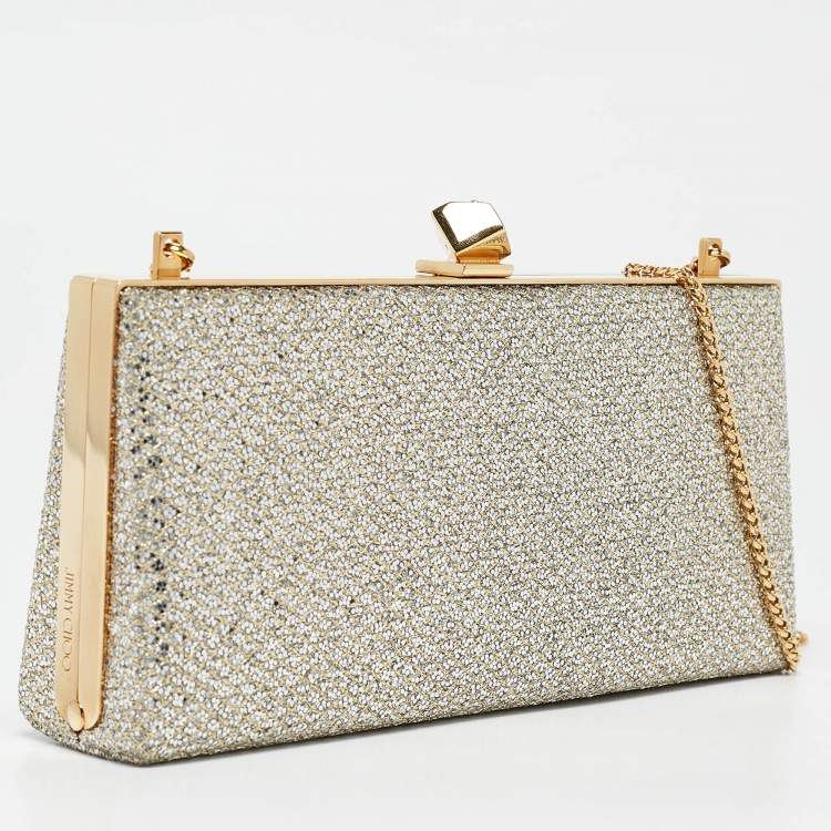 مملوكة مسبقًا Jimmy Choo Silver/Gold Glitter Celeste Chain Clutch