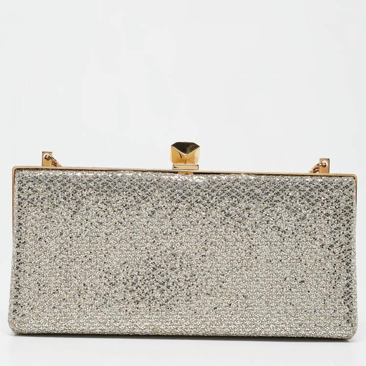 مملوكة مسبقًا Jimmy Choo Silver/Gold Glitter Celeste Chain Clutch