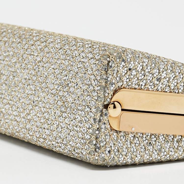 مملوكة مسبقًا Jimmy Choo Silver/Gold Glitter Celeste Chain Clutch