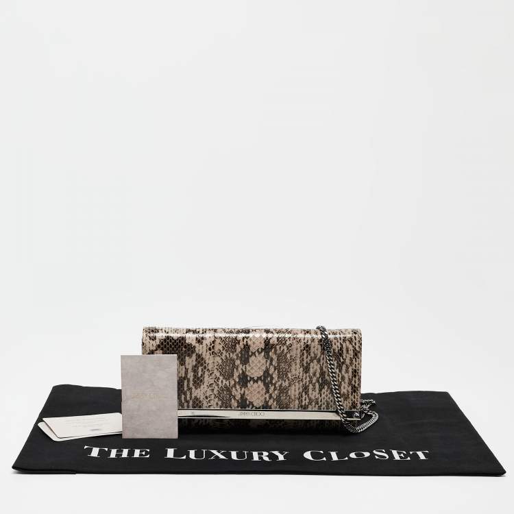 Pre Owned Jimmy Choo Grey Elaphe Milla Chain Clutch