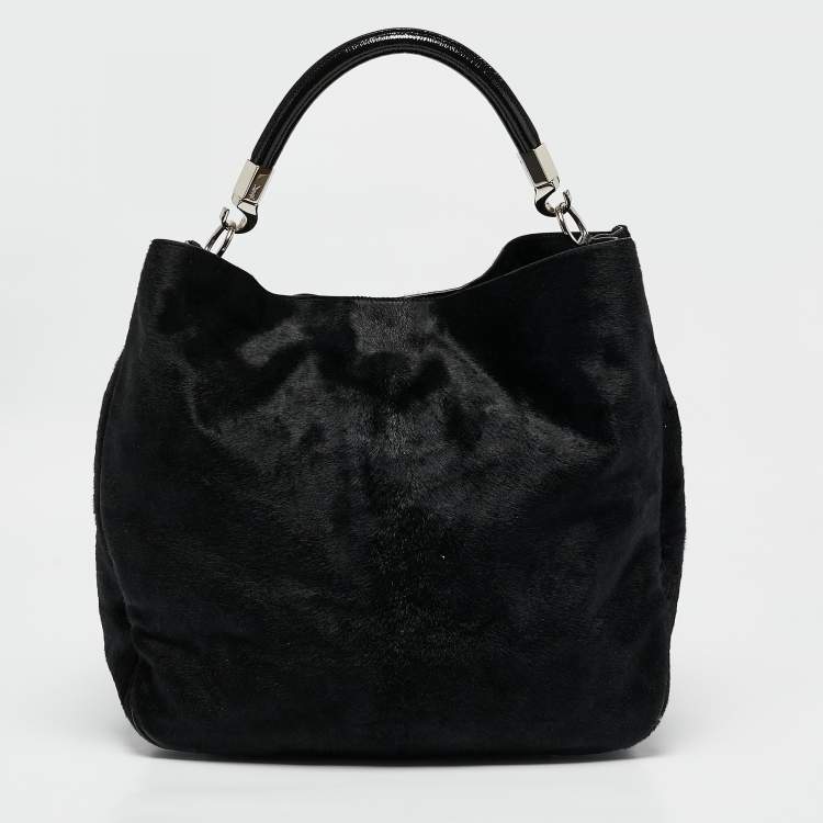 Pre Owned Yves Saint Laurent Black Calfhair and Patent Leather Roady Hobo