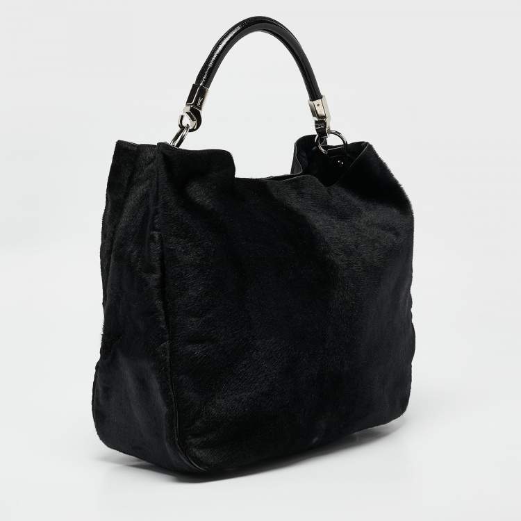 Pre Owned Yves Saint Laurent Black Calfhair and Patent Leather Roady Hobo