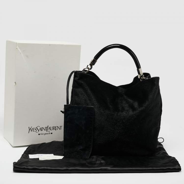 Pre Owned Yves Saint Laurent Black Calfhair and Patent Leather Roady Hobo