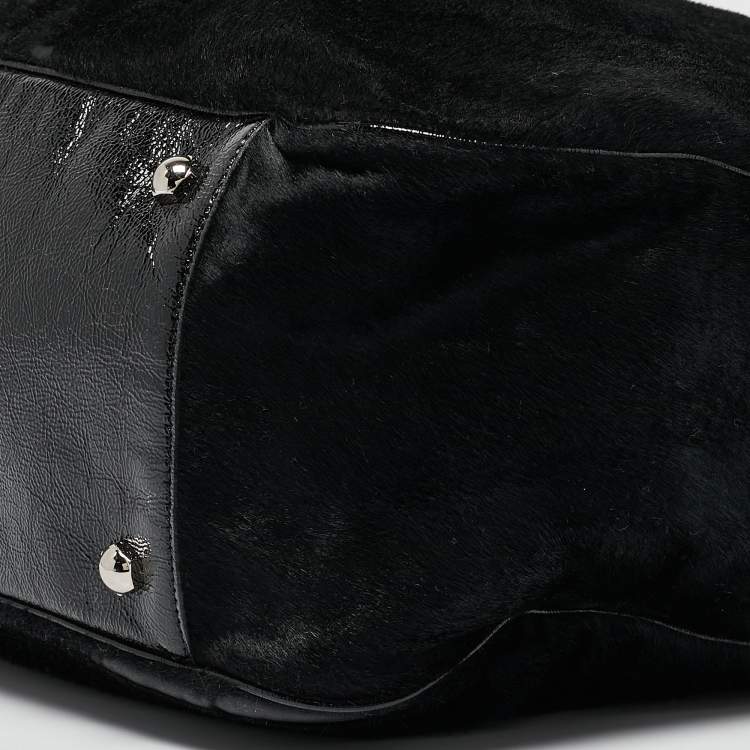 Pre Owned Yves Saint Laurent Black Calfhair and Patent Leather Roady Hobo