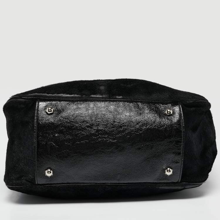 Pre Owned Yves Saint Laurent Black Calfhair and Patent Leather Roady Hobo
