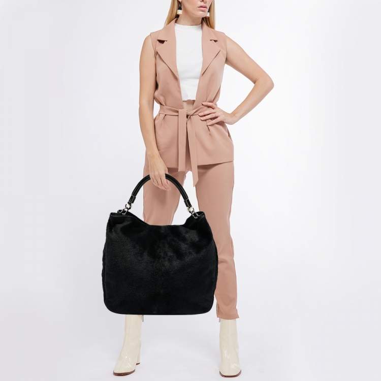 Pre Owned Yves Saint Laurent Black Calfhair and Patent Leather Roady Hobo