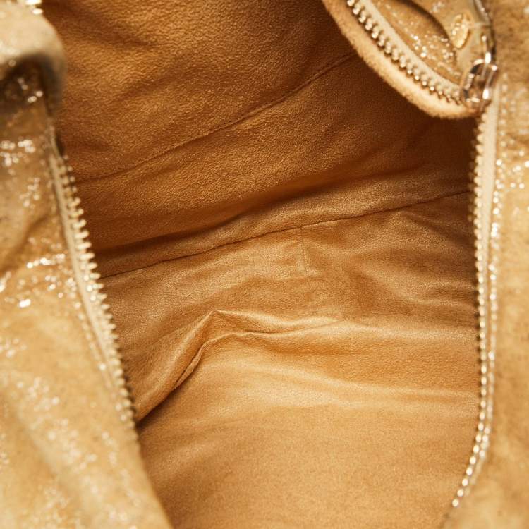 Pre Owned Jimmy Choo Gold Shimmering Suede Solar Hobo