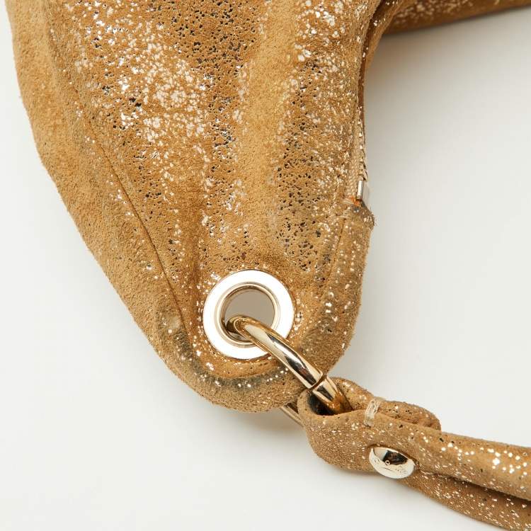 Pre Owned Jimmy Choo Gold Shimmering Suede Solar Hobo