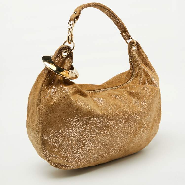 Pre Owned Jimmy Choo Gold Shimmering Suede Solar Hobo