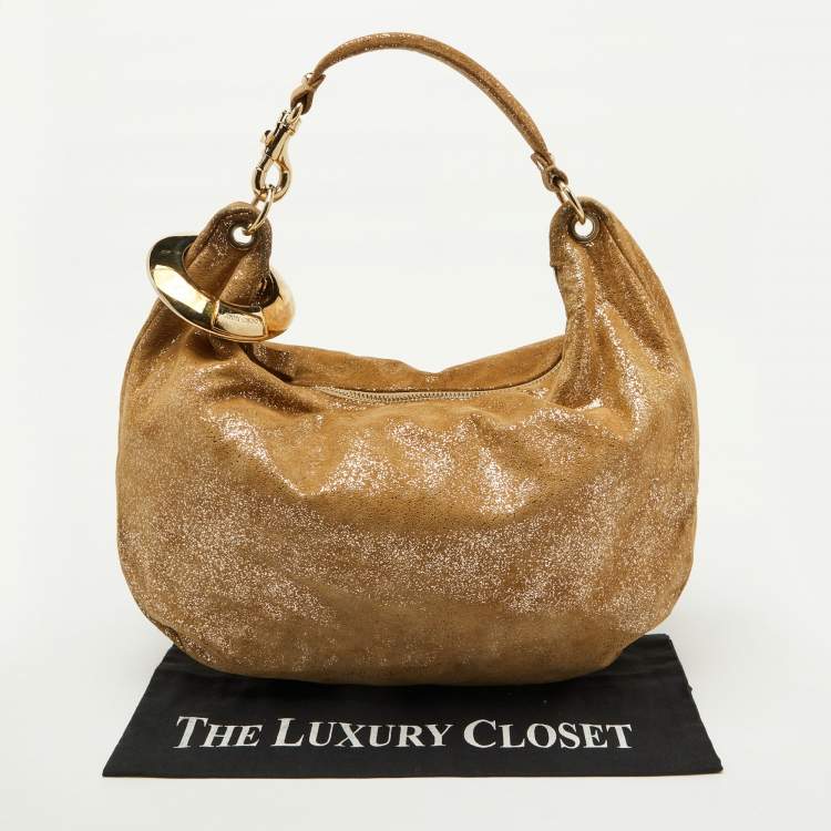 Pre Owned Jimmy Choo Gold Shimmering Suede Solar Hobo