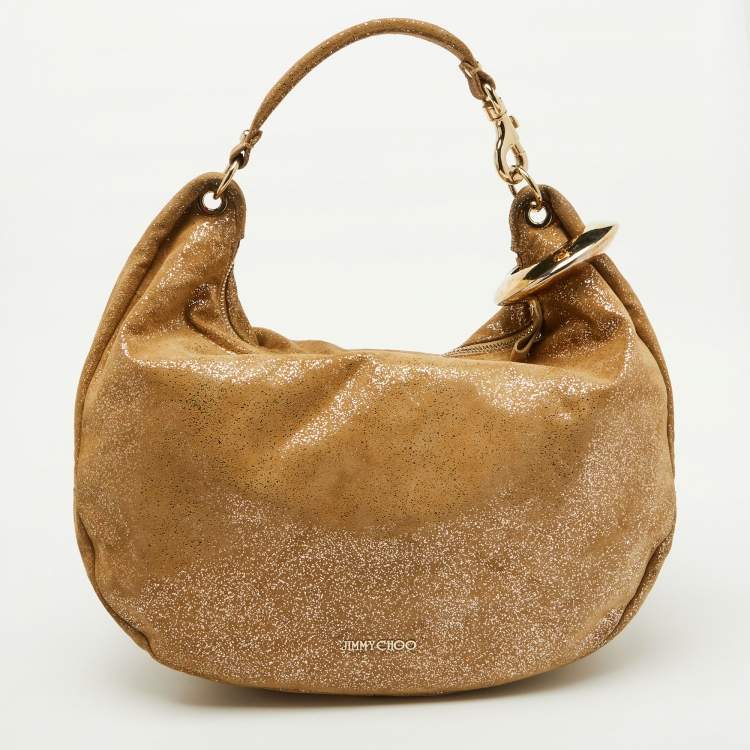 Pre Owned Jimmy Choo Gold Shimmering Suede Solar Hobo
