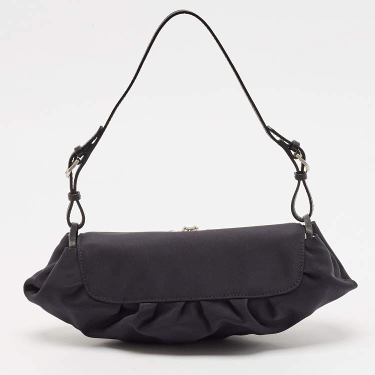 Pre Owned Jimmy Choo Black Satin Crystals Embellished Flap Pochette Bag