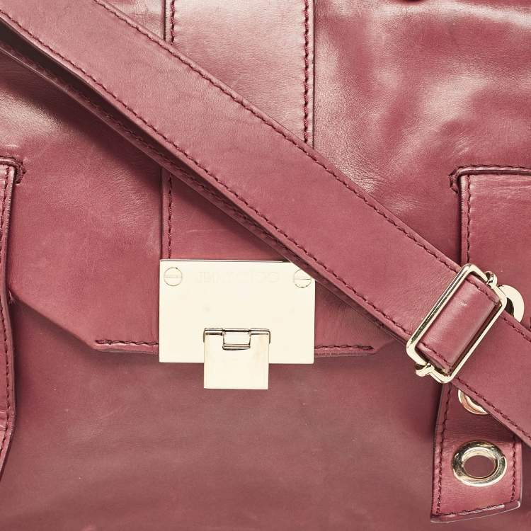 Pre Owned Jimmy Choo Burgundy Leather Pauline Top Handle Bag