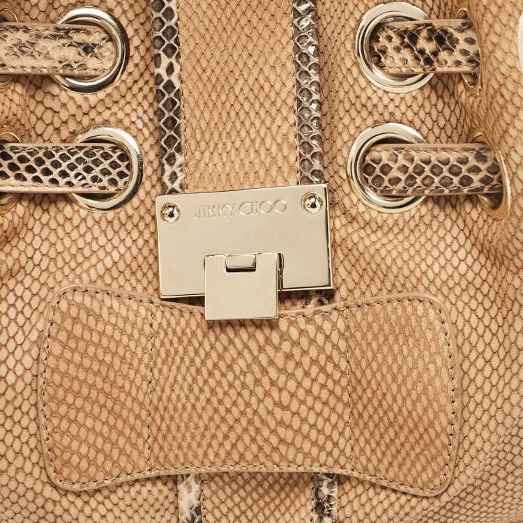 Pre Owned Jimmy Choo Beige Snakeskin Embossed and Watersnake Leather Riki Tote