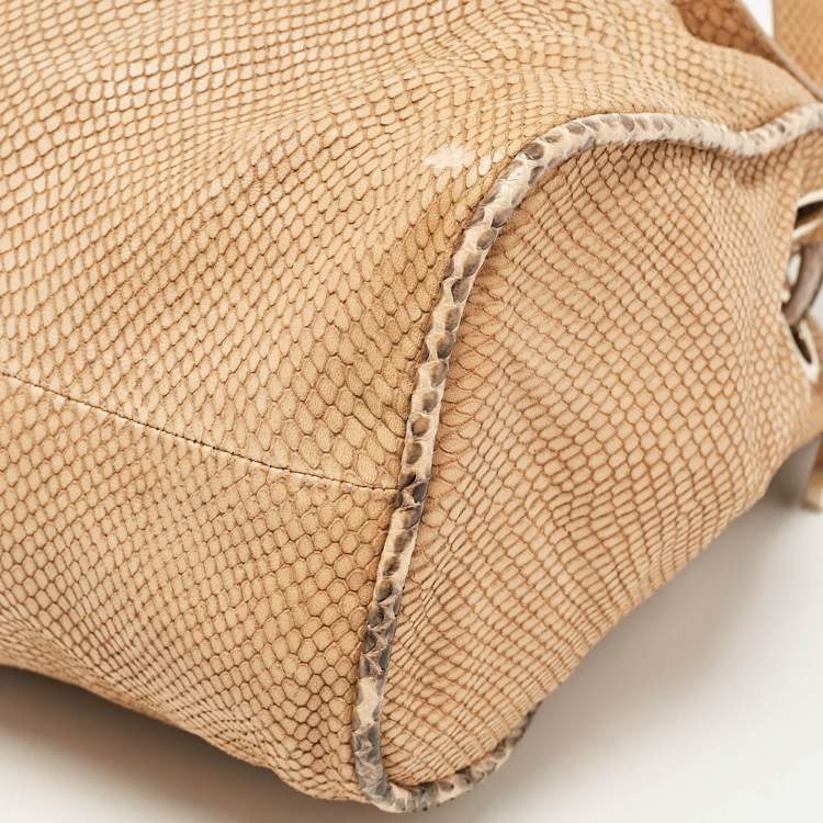 Pre Owned Jimmy Choo Beige Snakeskin Embossed and Watersnake Leather Riki Tote