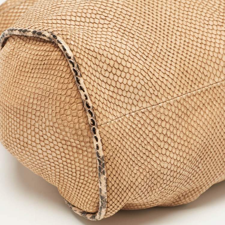 Pre Owned Jimmy Choo Beige Snakeskin Embossed and Watersnake Leather Riki Tote