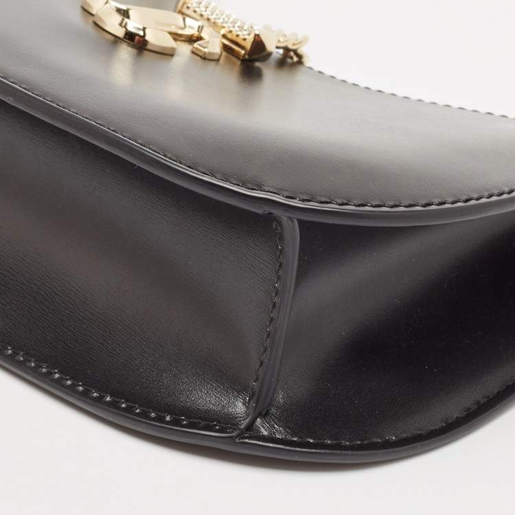 Pre Owned Jimmy Choo Black Leather Pearl Embellished Varenne Hobo