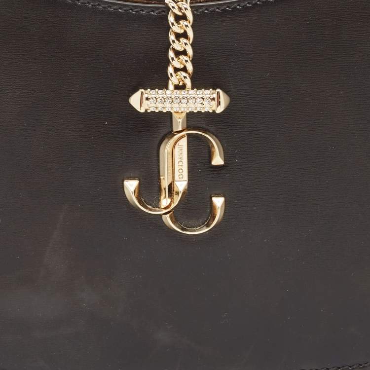 Pre Owned Jimmy Choo Black Leather Pearl Embellished Varenne Hobo