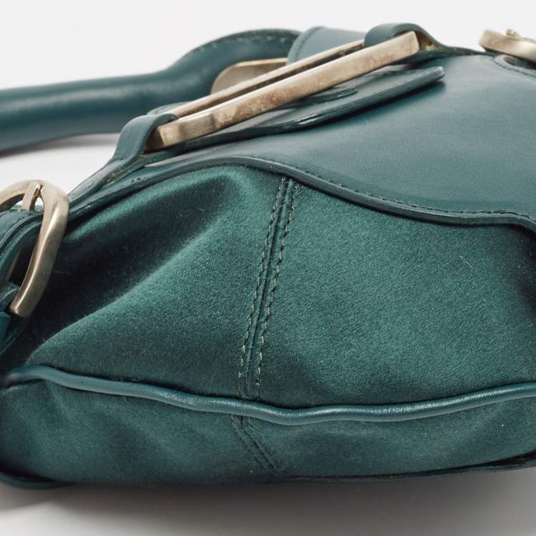 Pre Owned Jimmy Choo Green Leather and Satin Mini Tulita Hobo