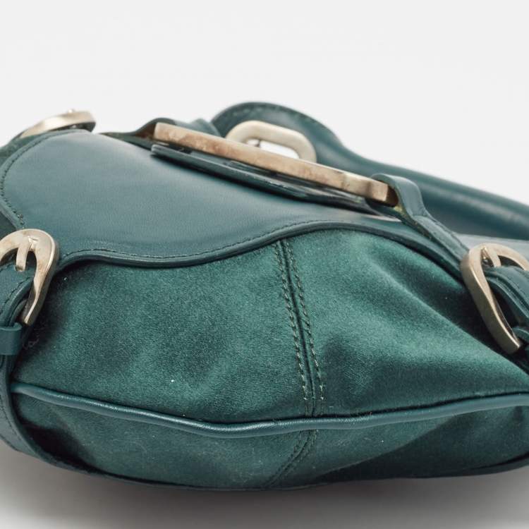 Pre Owned Jimmy Choo Green Leather and Satin Mini Tulita Hobo