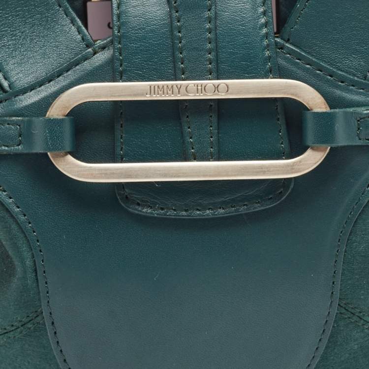 Pre Owned Jimmy Choo Green Leather and Satin Mini Tulita Hobo