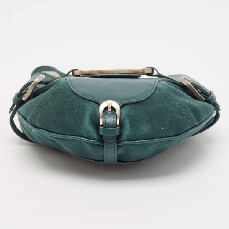 Pre Owned Jimmy Choo Green Leather and Satin Mini Tulita Hobo