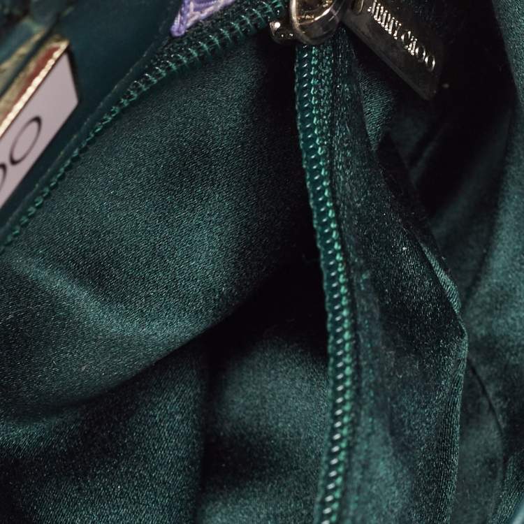Pre Owned Jimmy Choo Green Leather and Satin Mini Tulita Hobo