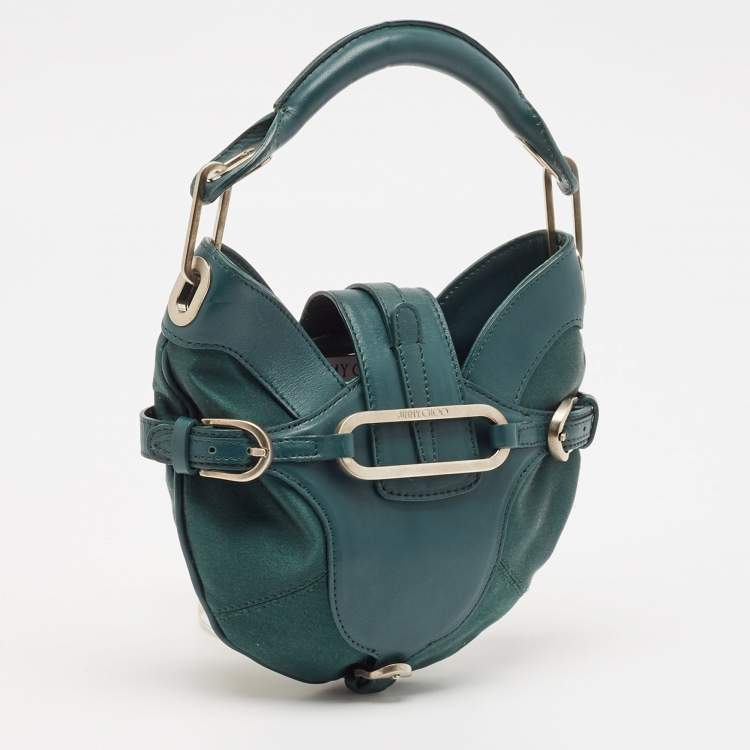 Pre Owned Jimmy Choo Green Leather and Satin Mini Tulita Hobo