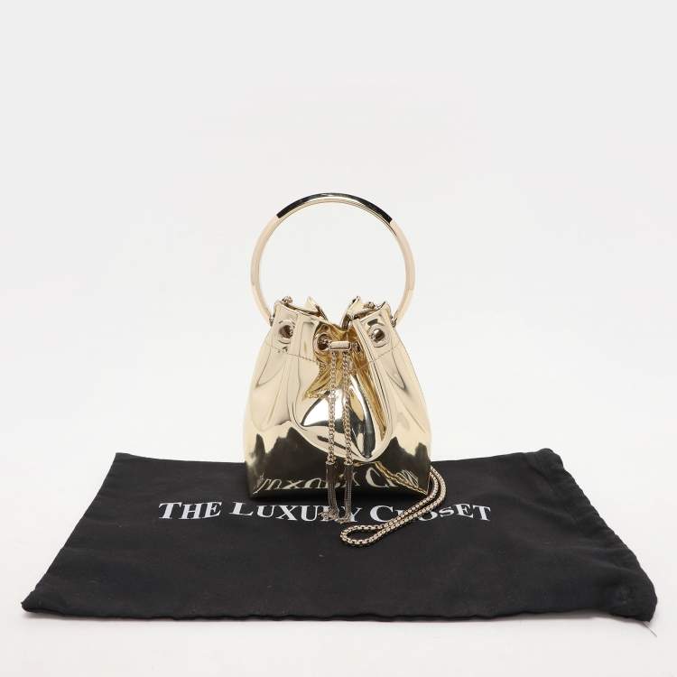 Pre Owned Jimmy Choo Gold Mirror Leather BonBon Bucket Bag