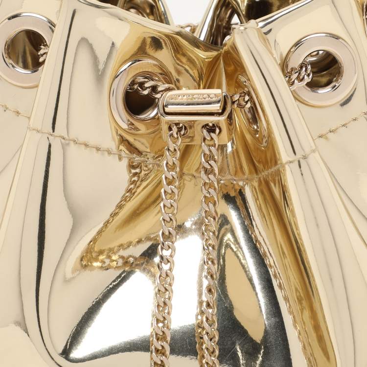 Pre Owned Jimmy Choo Gold Mirror Leather BonBon Bucket Bag