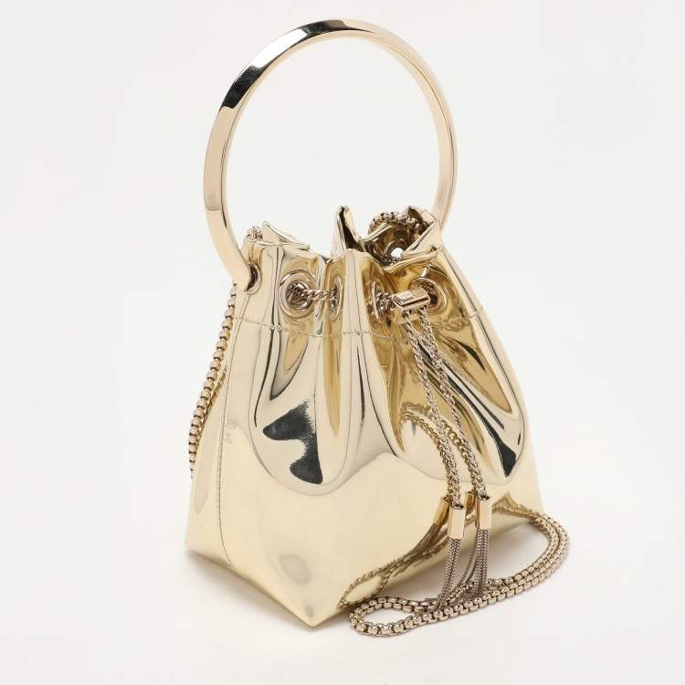 Pre Owned Jimmy Choo Gold Mirror Leather BonBon Bucket Bag