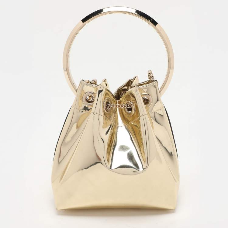 Pre Owned Jimmy Choo Gold Mirror Leather BonBon Bucket Bag