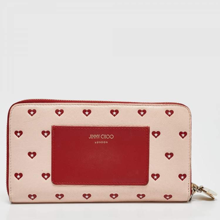Pre Owned Jimmy Choo Pink/Red Leather Milly Sweetheart Zip Around Wallet