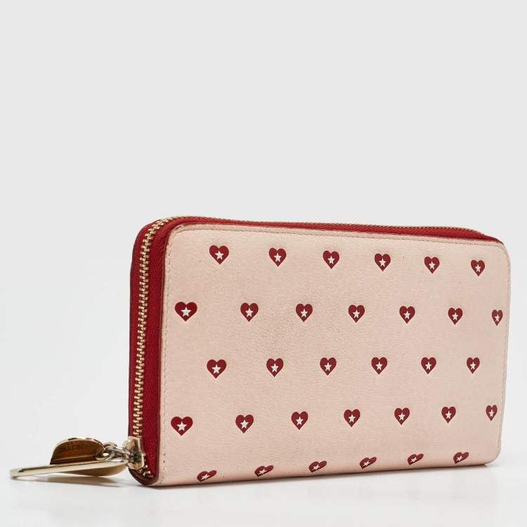 Pre Owned Jimmy Choo Pink/Red Leather Milly Sweetheart Zip Around Wallet