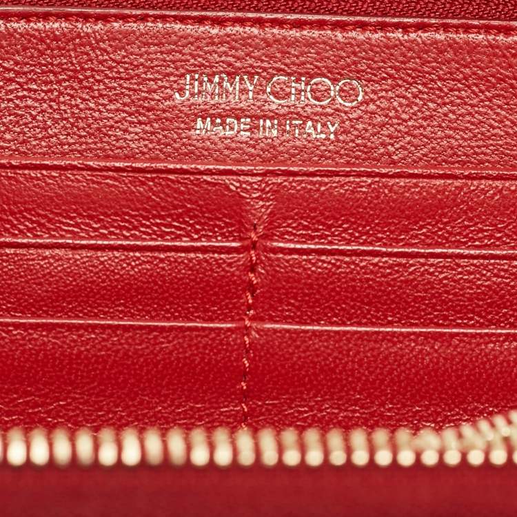 Pre Owned Jimmy Choo Pink/Red Leather Milly Sweetheart Zip Around Wallet