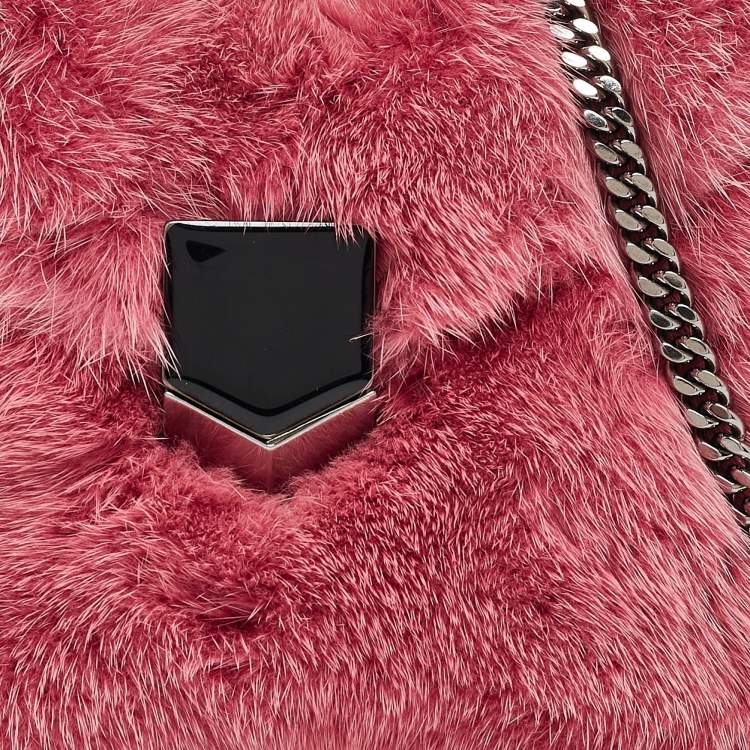 Pre Owned Jimmy Choo Candy Pink Mink Fur Lockett Envelope Mini Clutch