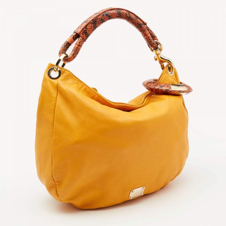 Pre Owned Jimmy Choo Mustard Snakeskin and Leather Sky Bangle Hobo